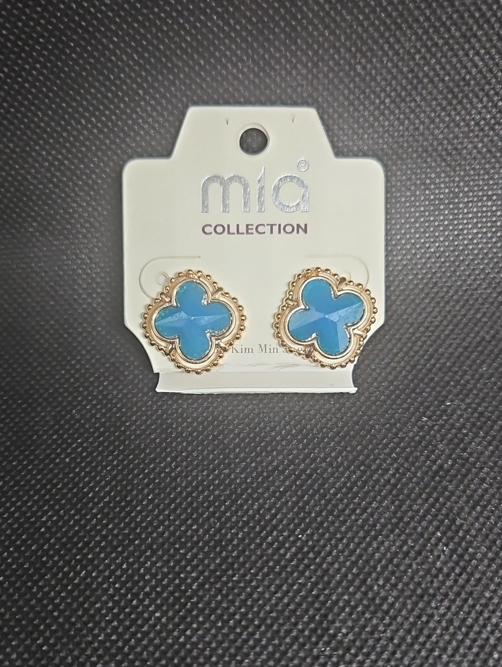 MIA Gold-Tone Blue Clover Stud Earrings